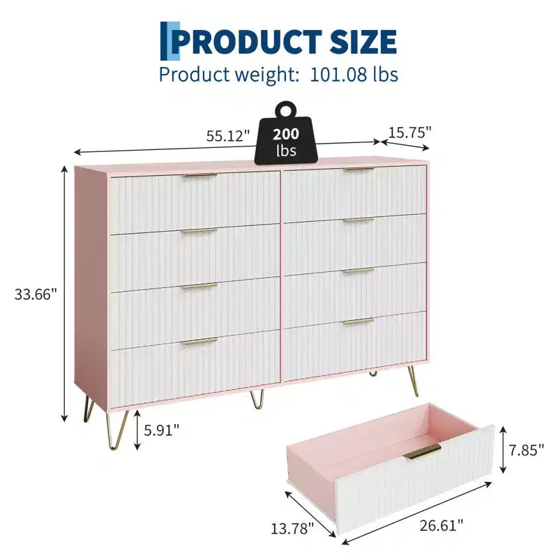 Cómoda de 8 cajones, negra/rosa/blanca/madera, individual, para dormitorio y sala de estar
