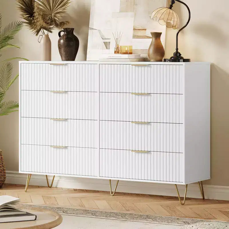 Cómoda de 8 cajones, negra/rosa/blanca/madera, individual, para dormitorio y sala de estar