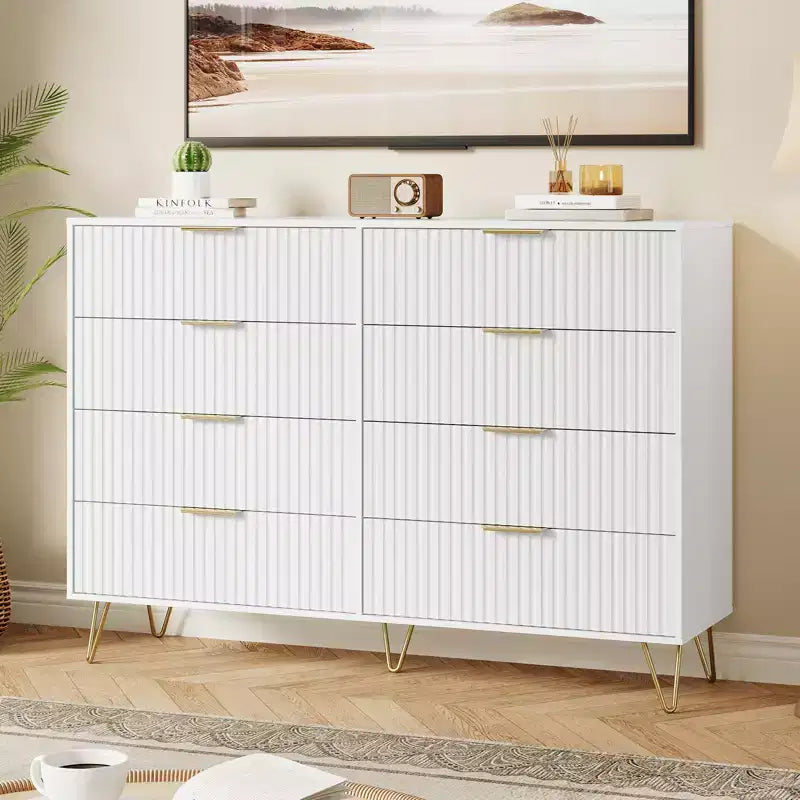 Cómoda de 8 cajones, negra/rosa/blanca/madera, individual, para dormitorio y sala de estar