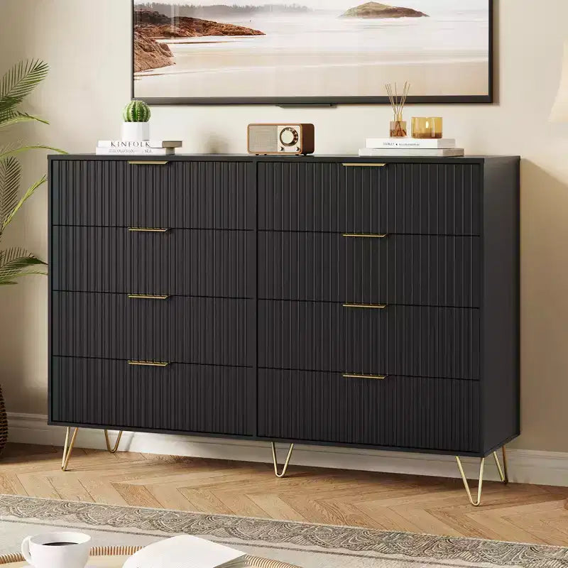 Cómoda de 8 cajones, negra/rosa/blanca/madera, individual, para dormitorio y sala de estar