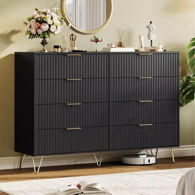 Cómoda de 8 cajones, negra/rosa/blanca/madera, individual, para dormitorio y sala de estar