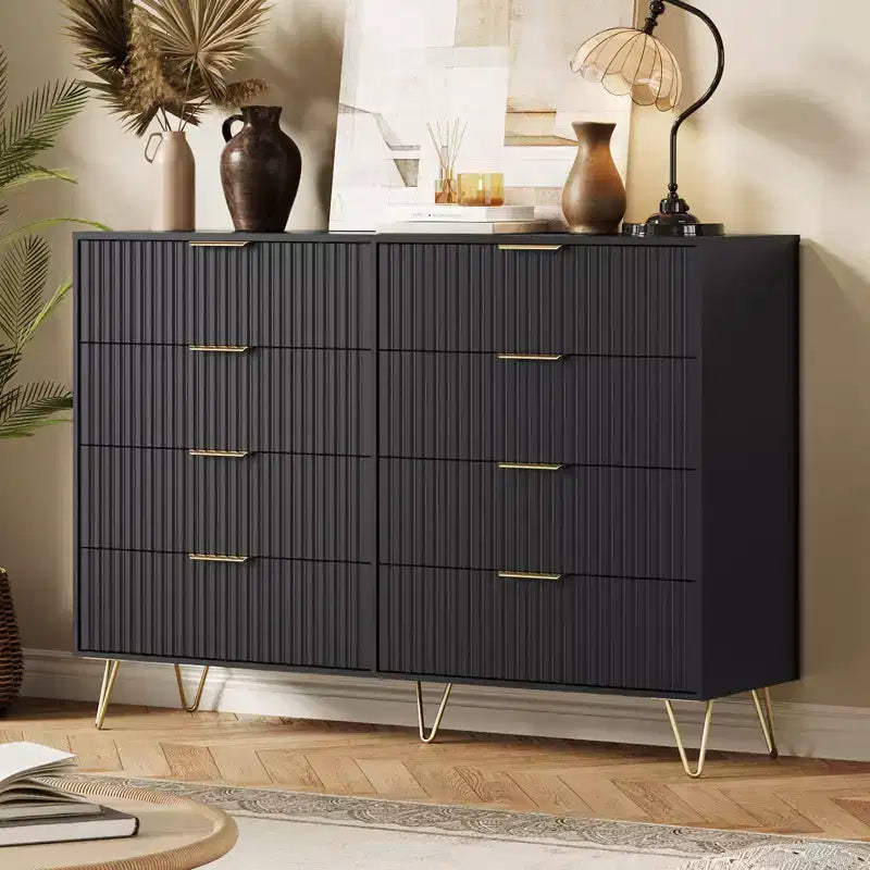 Stylish 8 Drawer Dresser for Bedroom, 55 Wood Storage Dresser with Metal Handles, Modern Closet Dresser Ideal for Bedroom, Living Room, Entryway