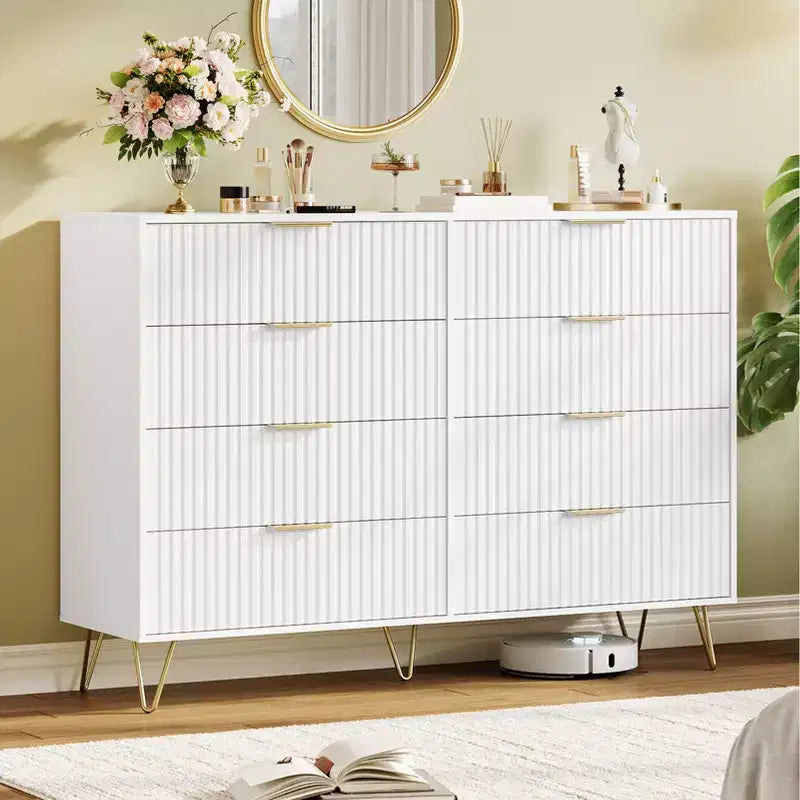 Cómoda de 8 cajones, negra/rosa/blanca/madera, individual, para dormitorio y sala de estar