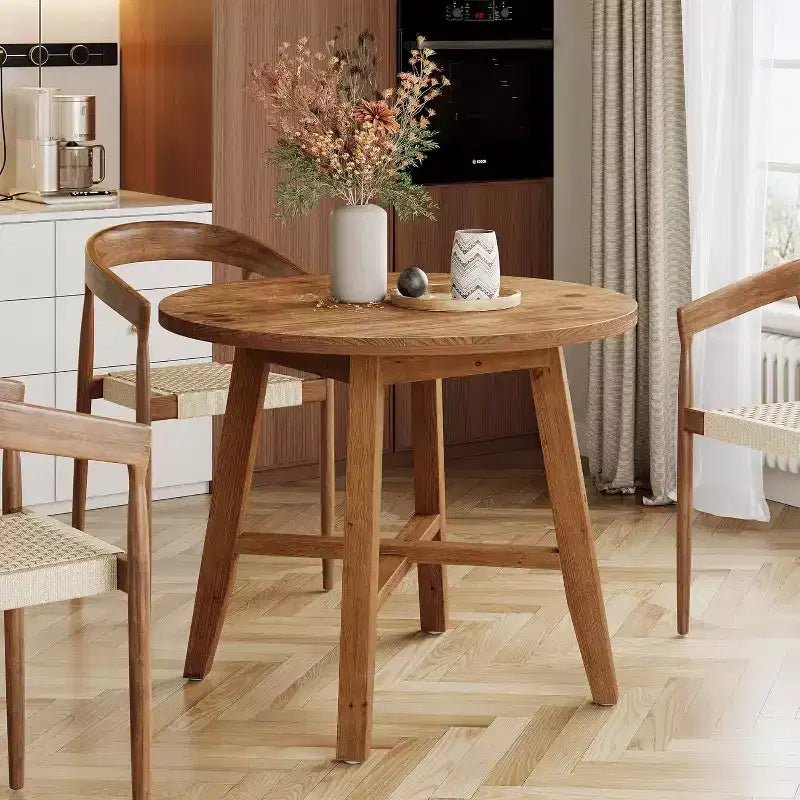 Lantine Solid Wood Round Dining Table for 2-4, 31.5-Inch Farmhouse Kitchen Table for Small Spaces, Dining Room, or Apartment