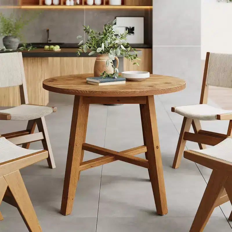 Mesa de Comedor Redonda de Madera Marrón para 2-4 Personas
