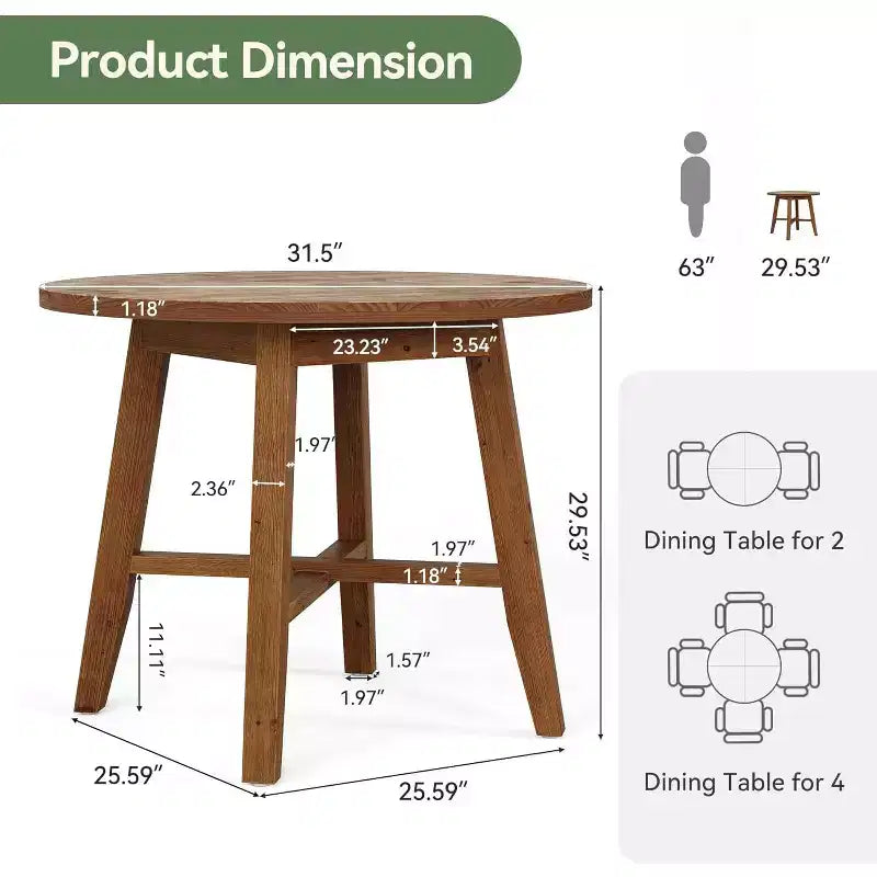 Mesa de Comedor Redonda de Madera Marrón para 2-4 Personas