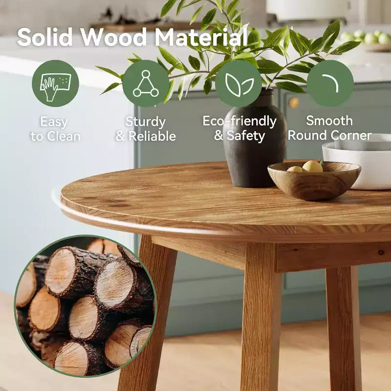 Mesa de Comedor Redonda de Madera Marrón para 2-4 Personas