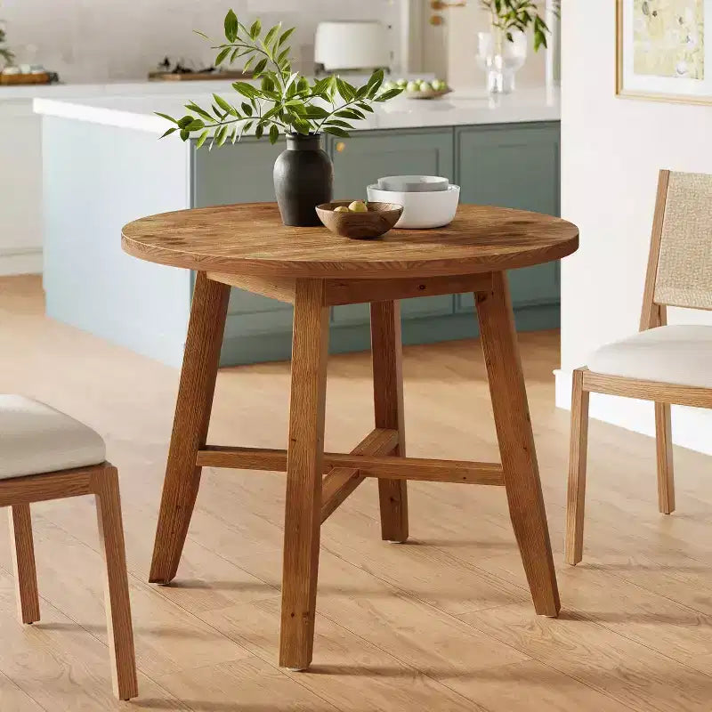Mesa de Comedor Redonda de Madera Marrón para 2-4 Personas