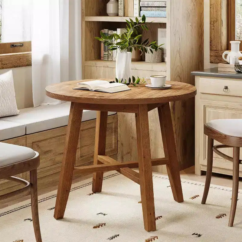 Mesa de Comedor Redonda de Madera Marrón para 2-4 Personas