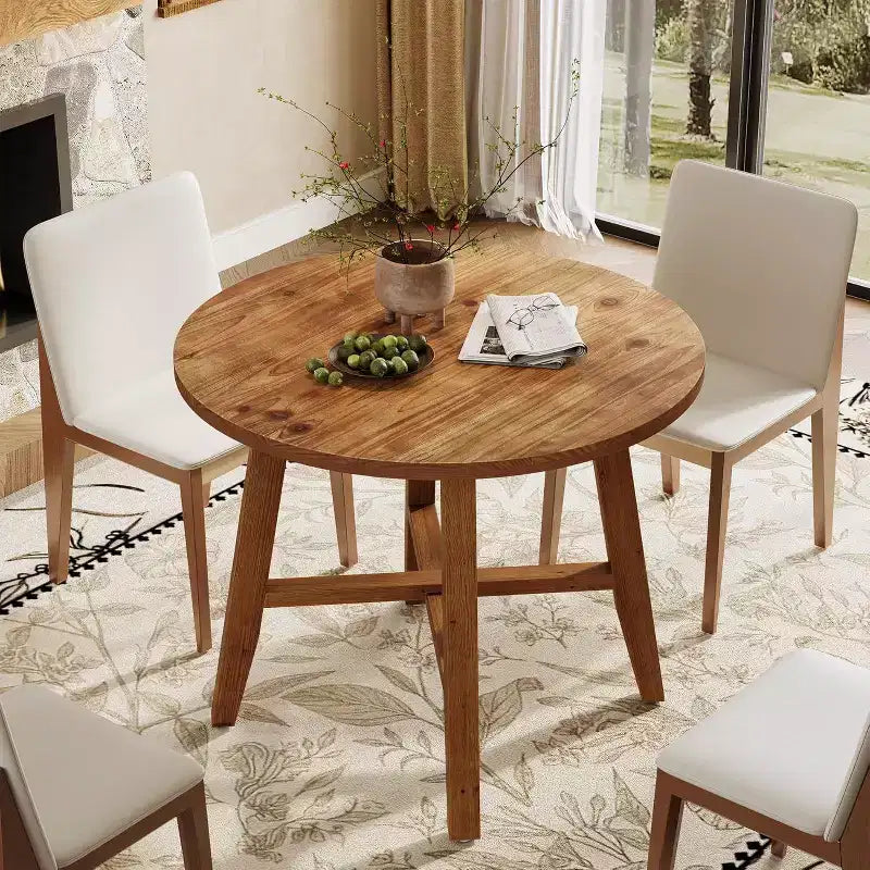 Mesa de Comedor Redonda de Madera Marrón para 2-4 Personas