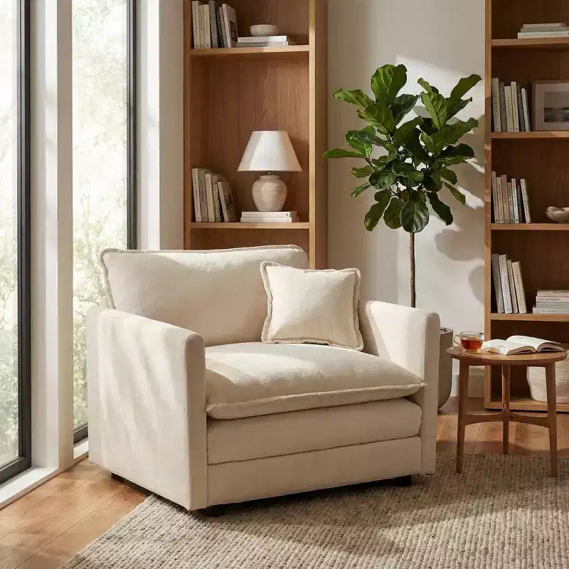 Homy Casa Oversized Deep Accent Chair with Toss Pillow, Beige