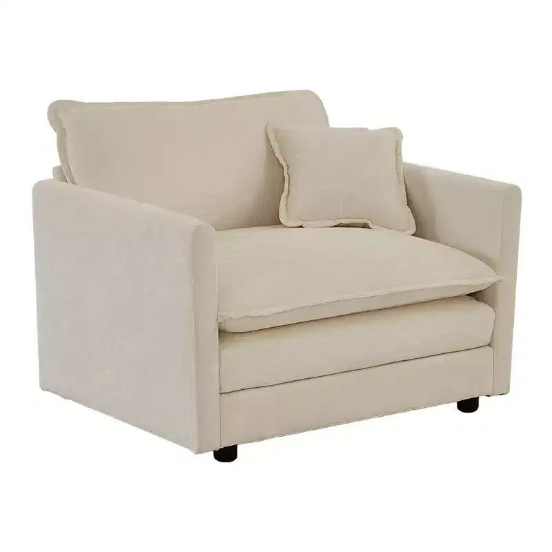 Sillón decorativo tapizado en crema, respaldo de almohada, para 1 persona