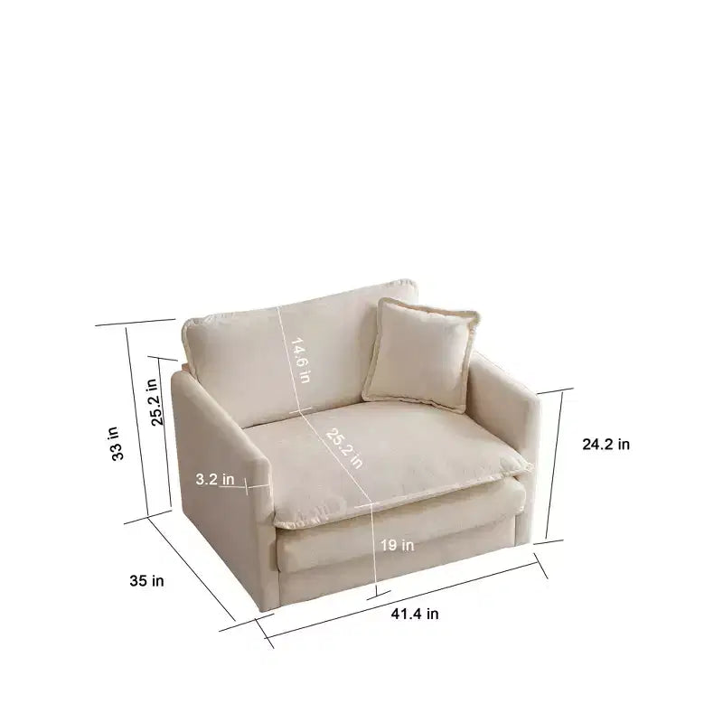Sillón decorativo tapizado en crema, respaldo de almohada, para 1 persona