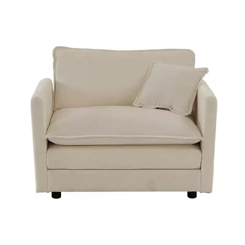 Sillón decorativo tapizado en crema, respaldo de almohada, para 1 persona