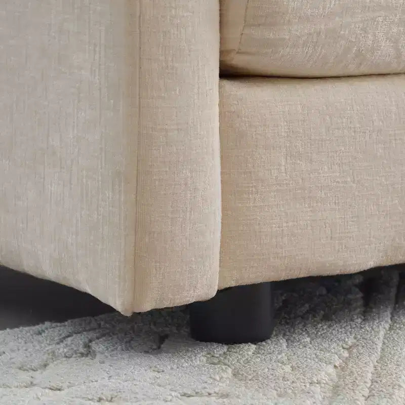 Sillón decorativo tapizado en crema, respaldo de almohada, para 1 persona