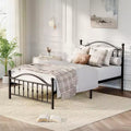 Coolmee Metal Bed Frame with Retro Round Headboard & Footboard, Sturdy Iron Construction, Noise-Free Design, No Box Spring Required
