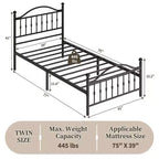 Estructura metálica de cama – Negro mate, cabecero y pie de cama redondos, 1 persona