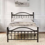 Estructura metálica de cama – Negro mate, cabecero y pie de cama redondos, 1 persona