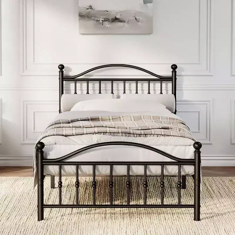 Estructura metálica de cama – Negro mate, cabecero y pie de cama redondos, 1 persona