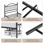 Estructura metálica de cama – Negro mate, cabecero y pie de cama redondos, 1 persona
