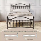 Estructura metálica de cama – Negro mate, cabecero y pie de cama redondos, 1 persona