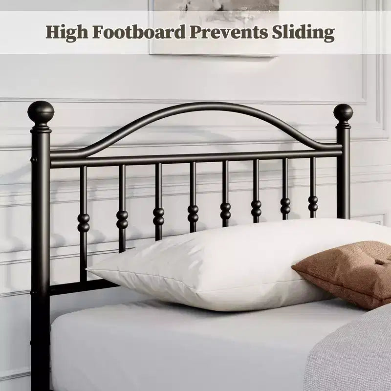 Estructura metálica de cama – Negro mate, cabecero y pie de cama redondos, 1 persona