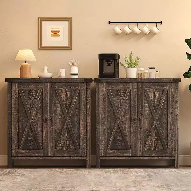 Aparador de madera marrón de una sola puerta, juego de 2 piezas