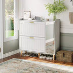 COZONY White Wooden Shoe Cabinet with Mirror, 2 Flip Drawers & Side Storage, Slim Entryway Organizer