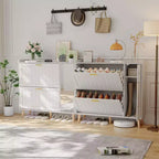 Zapatero blanco de madera con espejo, 2 cajones abatibles, capacidad para 20 pares