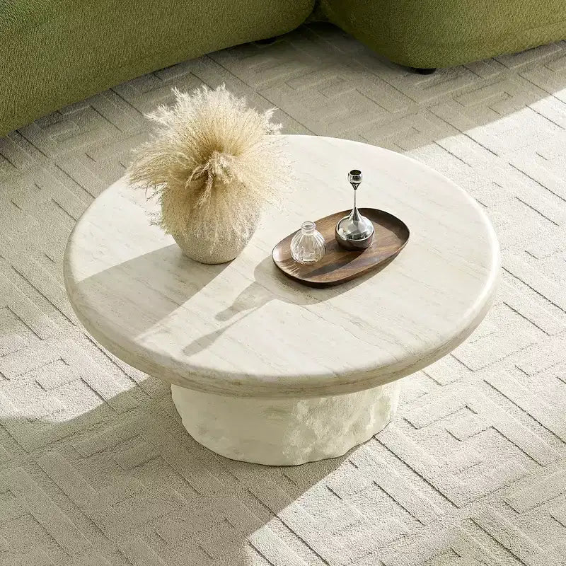 Mesa de centro pedestal redonda beige para 2-4 personas