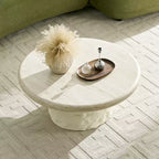Mesa de centro pedestal redonda beige para 2-4 personas