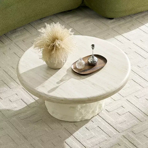 Mesa de centro pedestal redonda beige para 2-4 personas