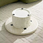 Mesa de centro pedestal redonda beige para 2-4 personas