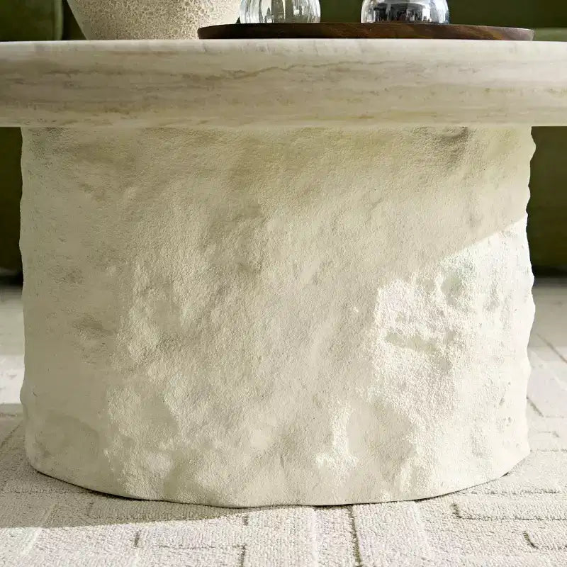 Mesa de centro pedestal redonda beige para 2-4 personas