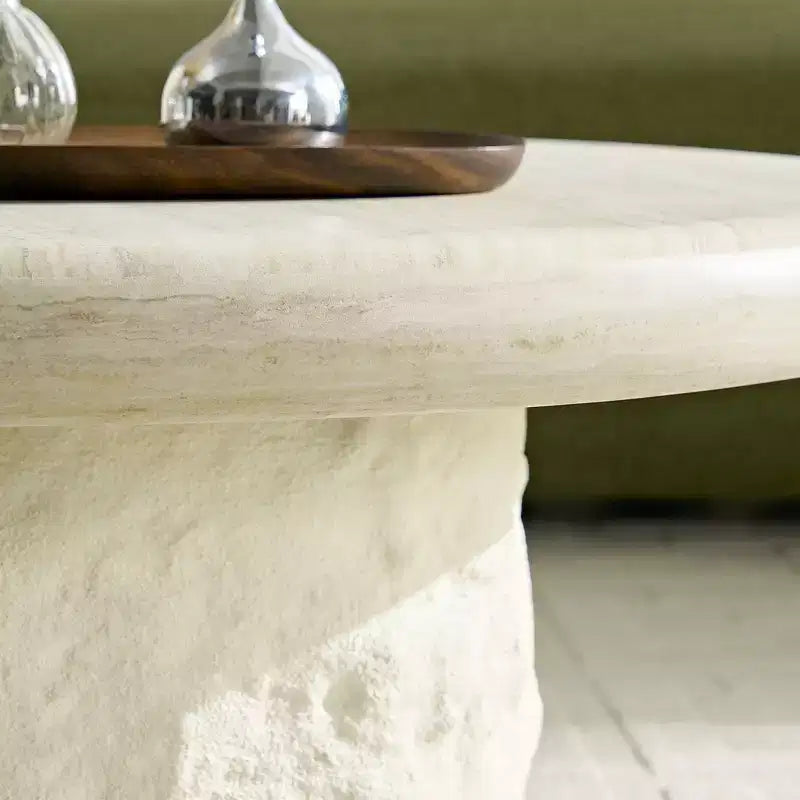 Mesa de centro pedestal redonda beige para 2-4 personas