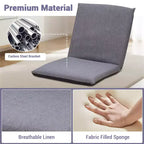 Sillón de suelo plegable ajustable azul/gris, asiento individual de lino y algodón