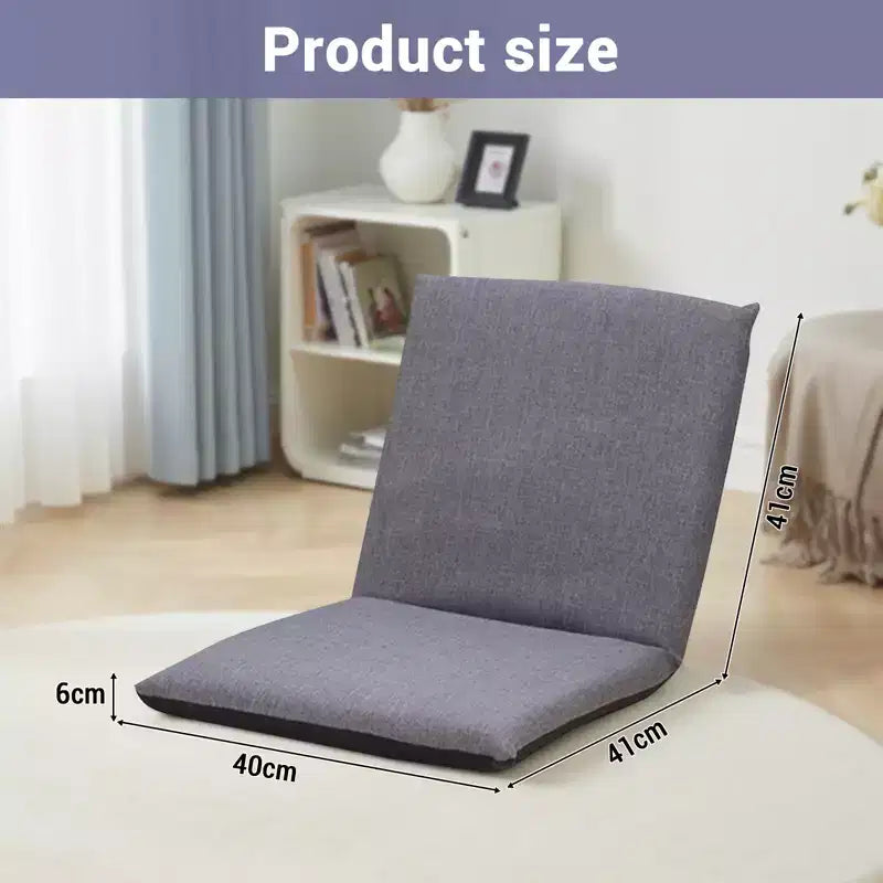 Sillón de suelo plegable ajustable azul/gris, asiento individual de lino y algodón