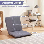 Sillón de suelo plegable ajustable azul/gris, asiento individual de lino y algodón