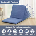 Sillón de suelo plegable ajustable azul/gris, asiento individual de lino y algodón