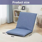 Sillón de suelo plegable ajustable azul/gris, asiento individual de lino y algodón