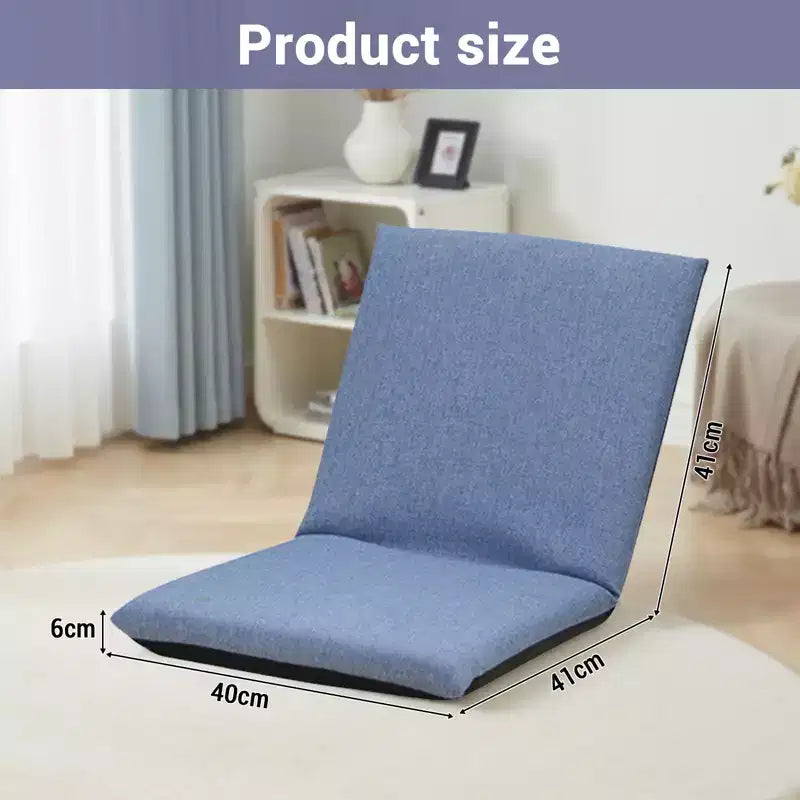 Sillón de suelo plegable ajustable azul/gris, asiento individual de lino y algodón