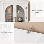 Alacena de despensa de 70" de altura, natural/blanco, con 4 puertas de cristal arqueado y estantes ajustables