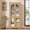 70 Kitchen Pantry Cabinet, Display Cabinet with 4 Arched Glass Doors & Adjustable Shelves, Versatile Cupboard Organizers for Kitchen, Living Room