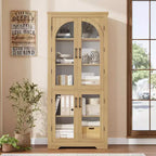 70 Kitchen Pantry Cabinet, Display Cabinet with 4 Arched Glass Doors & Adjustable Shelves, Versatile Cupboard Organizers for Kitchen, Living Room