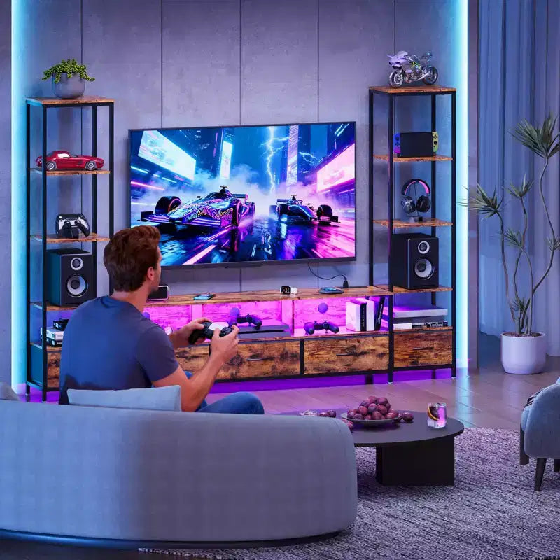 Mueble para TV de granja marrón con almacenamiento, apto para televisores de hasta 70 pulgadas