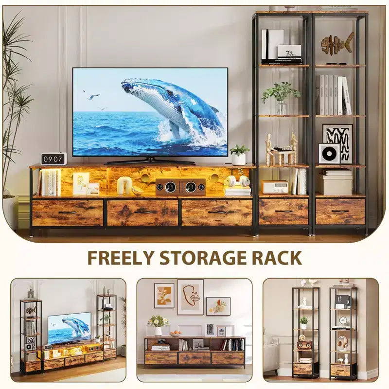Mueble para TV de granja marrón con almacenamiento, apto para televisores de hasta 70 pulgadas