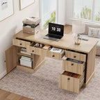 Escritorio de oficina en casa de madera acanalada con cajones - Color blanco/madera, individual
