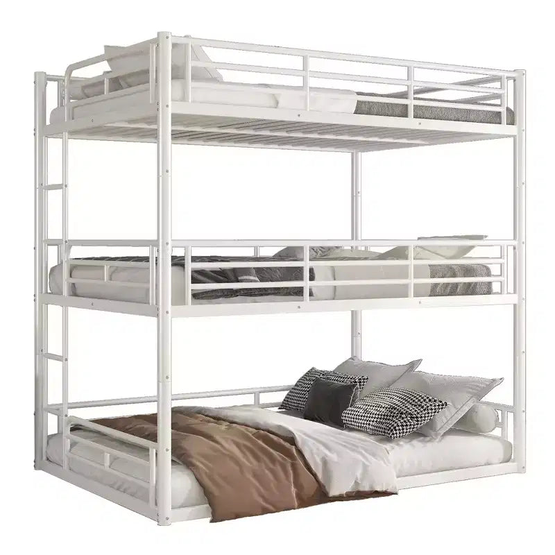 Litera triple de metal, negro/blanco, de tamaño completo sobre tamaño completo sobre tamaño completo / individual sobre individual sobre tamaño completo, capacidad para 3 personas