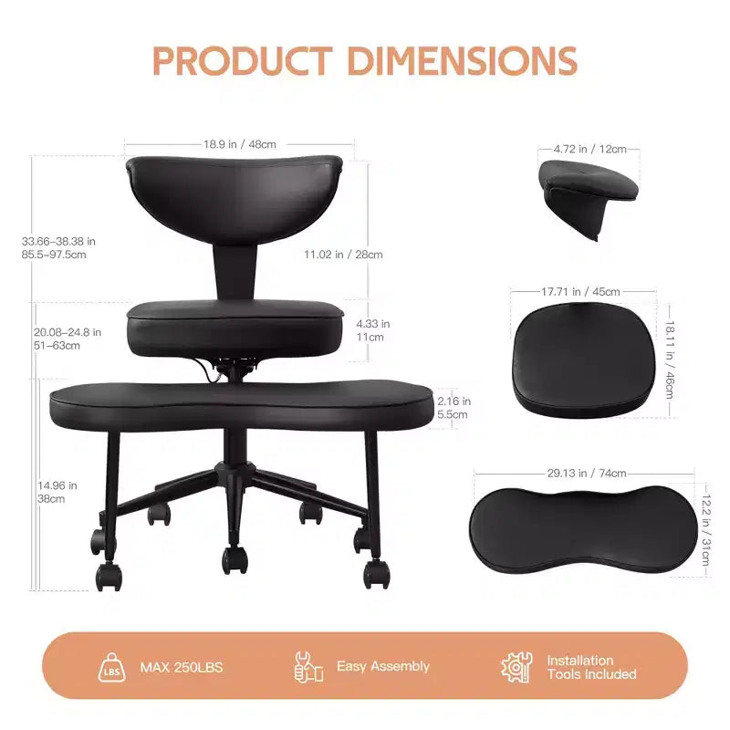 Silla de Rodillas Beige / Negra / Rosa con Ruedas – Giratoria 360°, Altura Ajustable, Un Asiento