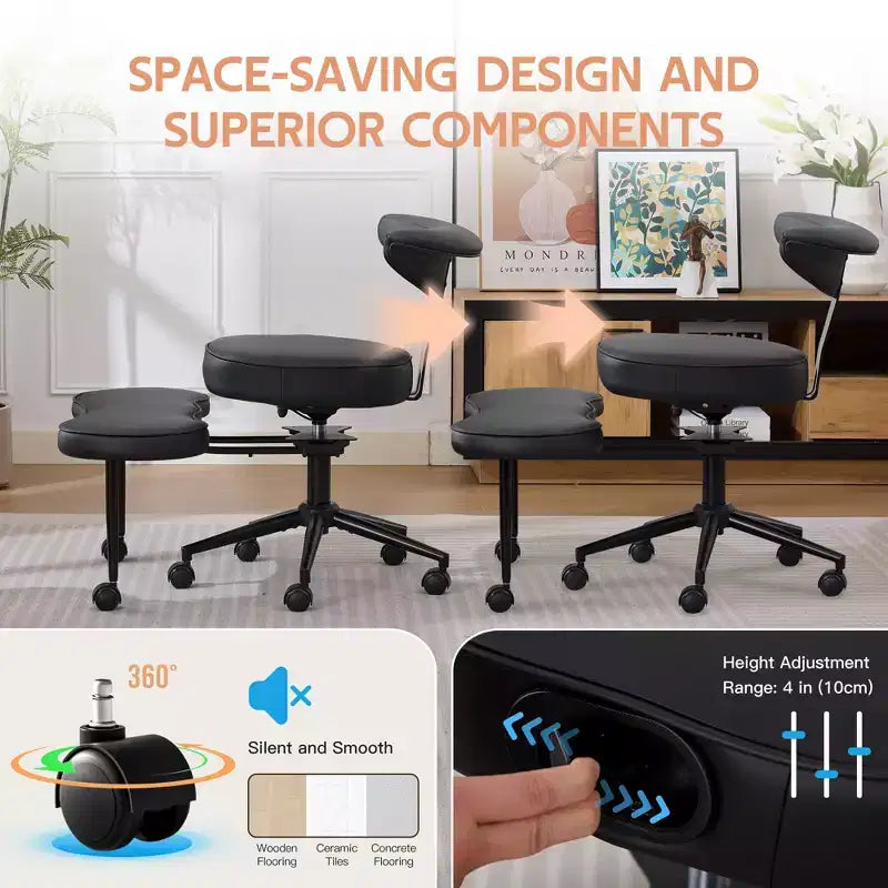 Silla de Rodillas Beige / Negra / Rosa con Ruedas – Giratoria 360°, Altura Ajustable, Un Asiento